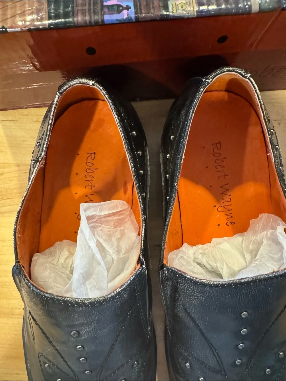 Robert Wayne Black Leather Slip-On Loafers with Stud Detailing